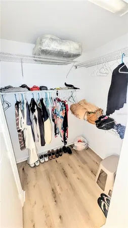 a view of a closet with storage