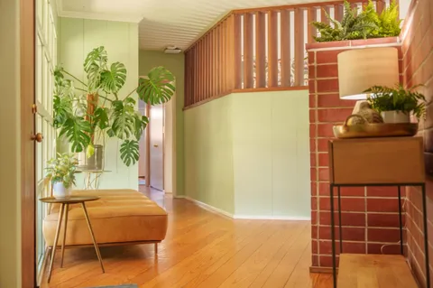 a house view with a potted plant