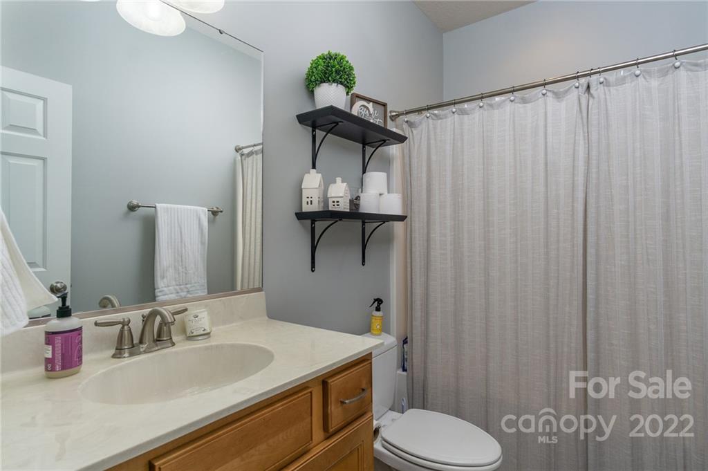 225 Nut Hatch Loop Arden, NC 28704 - Photo 22 of 48 a bathroom with a sink a toilet and shower curtain