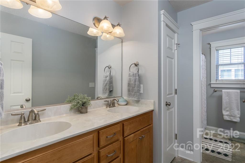 225 Nut Hatch Loop Arden, NC 28704 - Photo 25 of 48 a bathroom with a double vanity sink and a mirror
