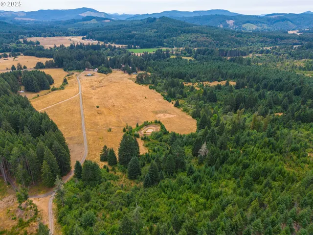 an aerial view of lake residential house and mountain view