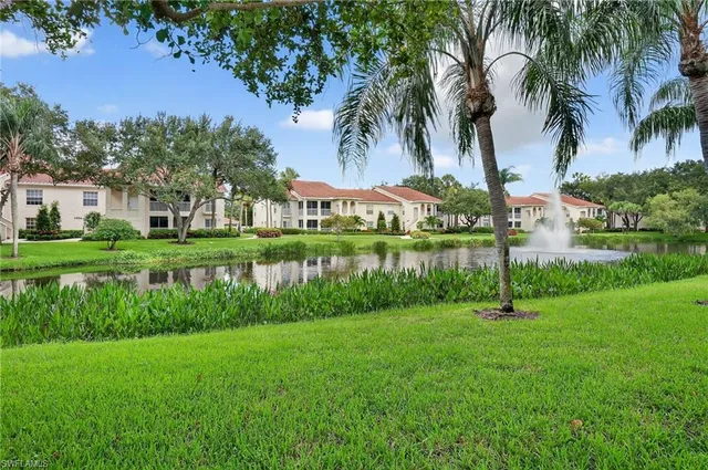 a view of a park with a big yard and palm trees