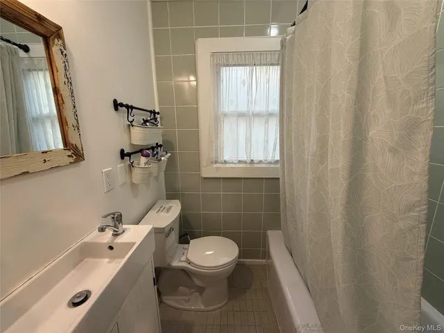 a bathroom with a toilet a sink a tub and mirror
