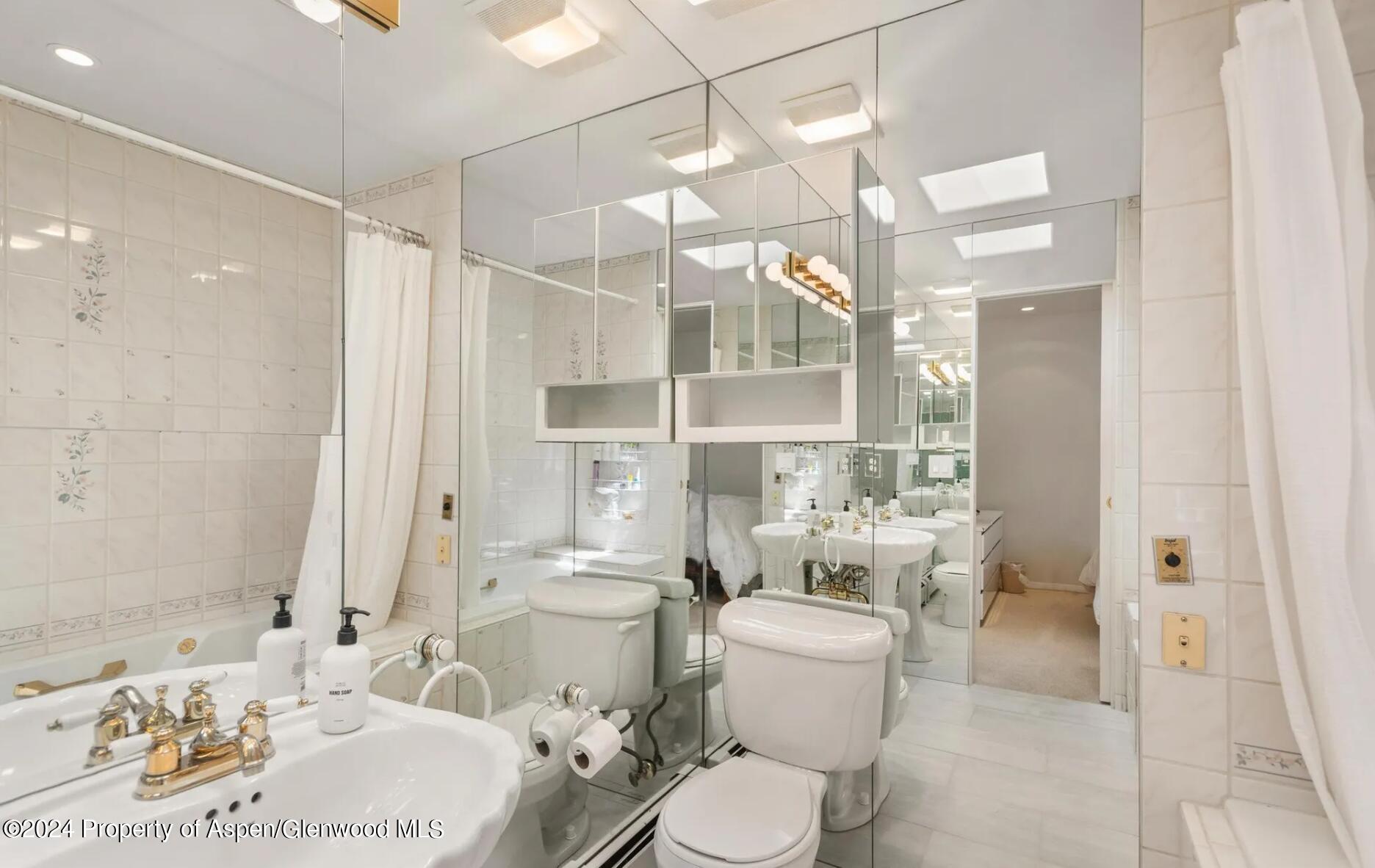 108 West Hyman Avenue, Unit 2 Aspen, CO 81611 - Photo 13 of 18 a bathroom with a sink toilet mirror and shower