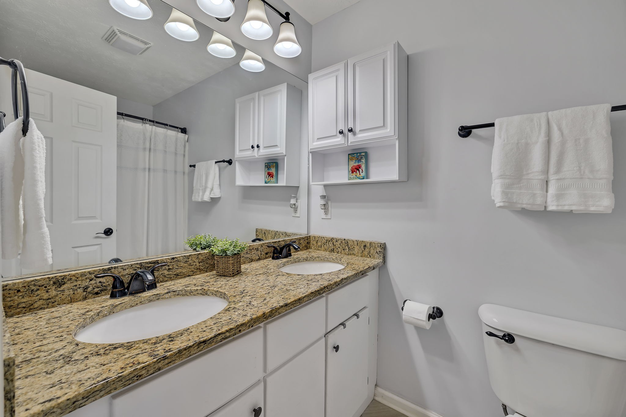 3435 Harpeth Springs Drive Nashville, TN 37221 - Photo 22 of 34 a bathroom with a granite countertop sink a mirror and a shower