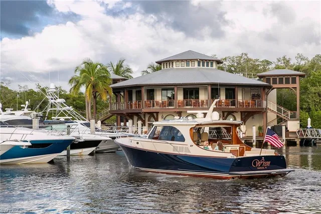 a large building with an outdoor seating