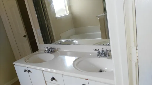 a bathroom with a sink and mirror