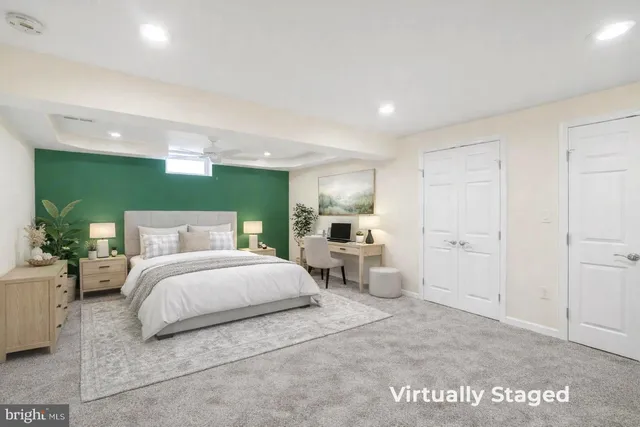 a view of a big room with windows