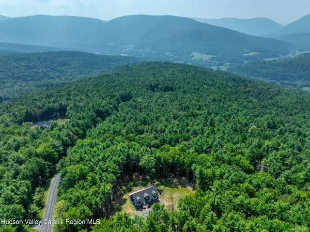 a view of a lush green hillside and a building