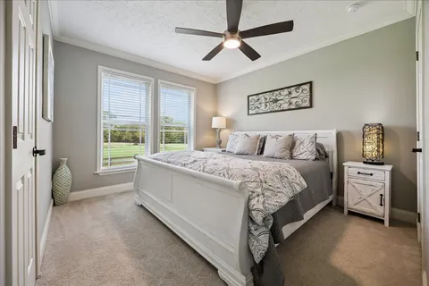 a bedroom with a large bed and a window