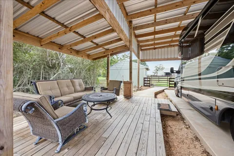 a building outdoor space with patio furniture