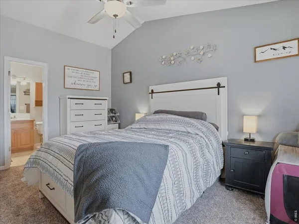 a bedroom with a bed and dresser