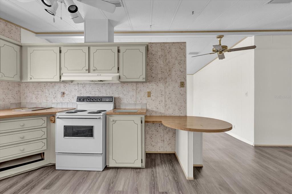 415 South Timber Trail Wildwood, FL 34785 - Photo 6 of 52 a kitchen with stainless steel appliances a white stove top oven and white cabinets