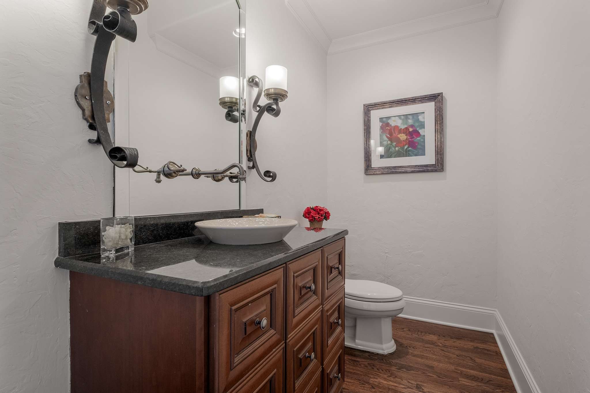673 Legends Crest Drive Franklin, TN 37069 - Photo 46 of 81 a bathroom with a granite countertop sink a toilet and a mirror