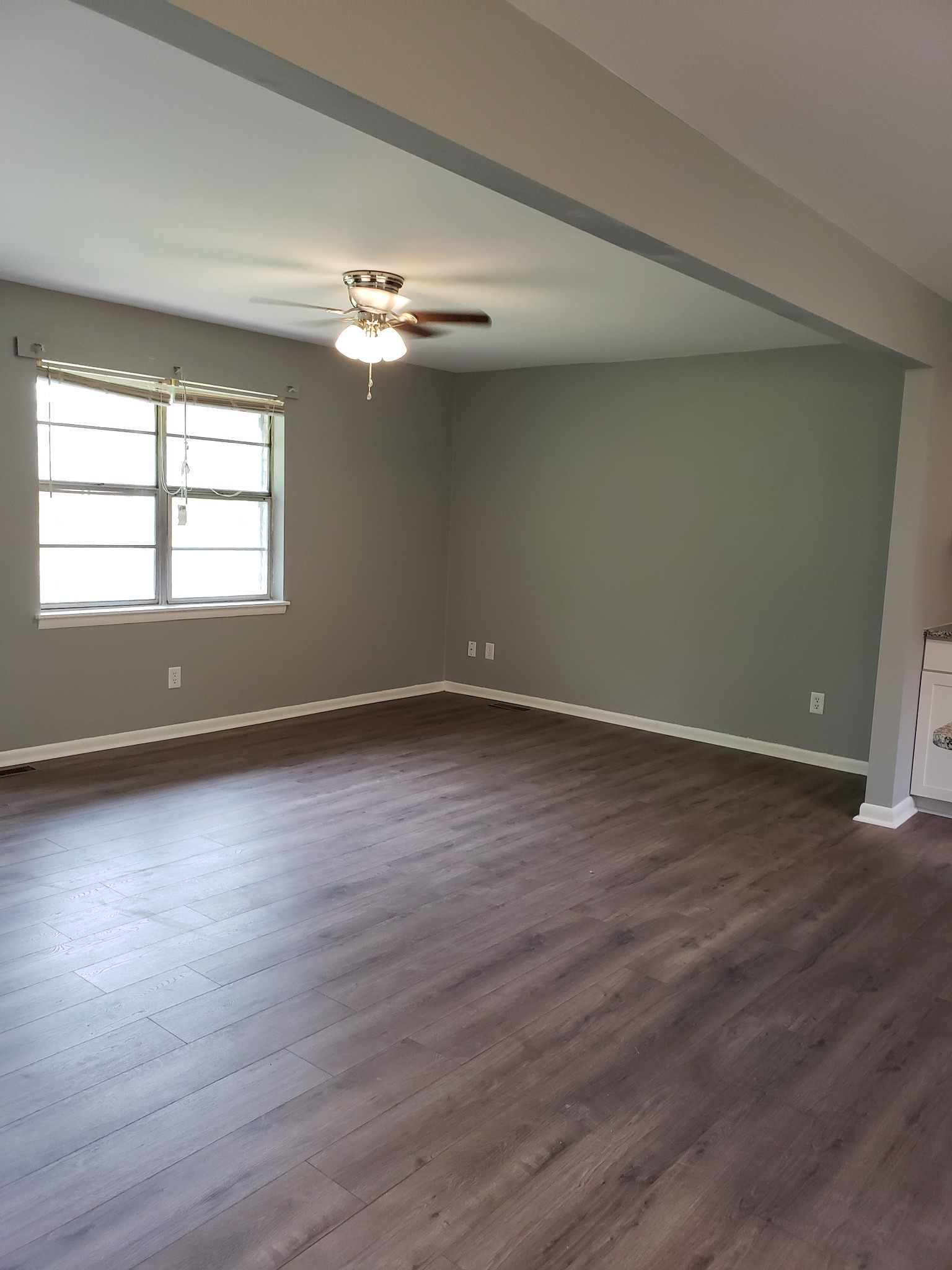 814 Miles Road Pulaski, TN 38478 - Photo 17 of 35 an empty room with wooden floor chandelier fan and windows