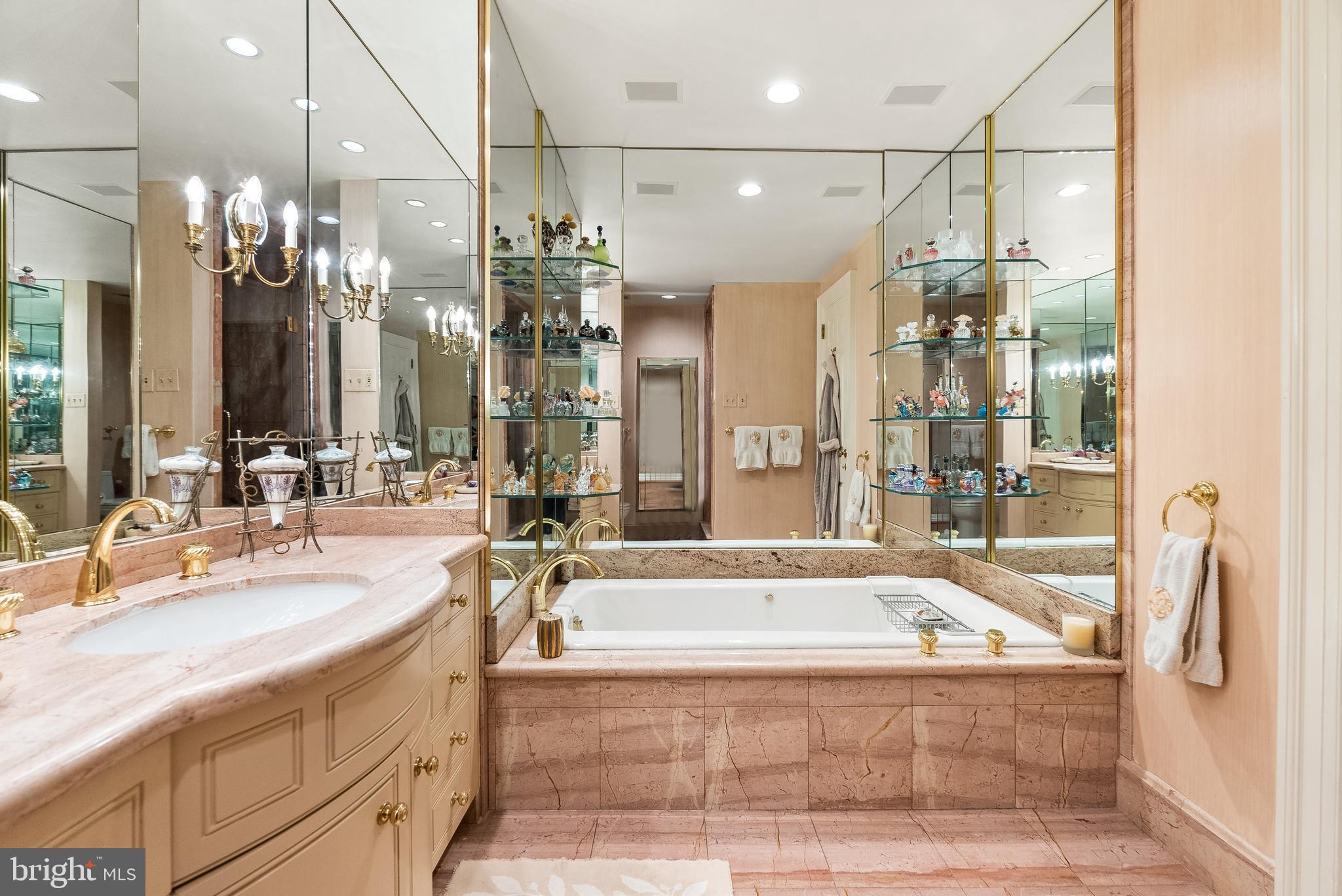 2700 Calvert Street Northwest, Unit 418 Washington, DC 20008 - Photo 17 of 28 a bathroom with a tub a sink shower and a mirror