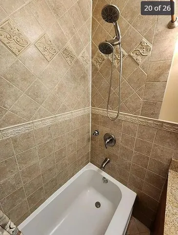 a bathroom with a bathtub