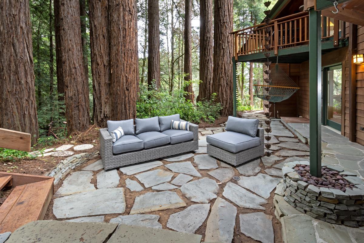 147 Summit Road Woodside, CA 94062 - Photo 29 of 32 a outdoor living space with patio furniture and garden view
