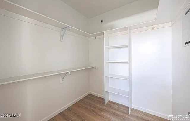a view of an empty walk in closet