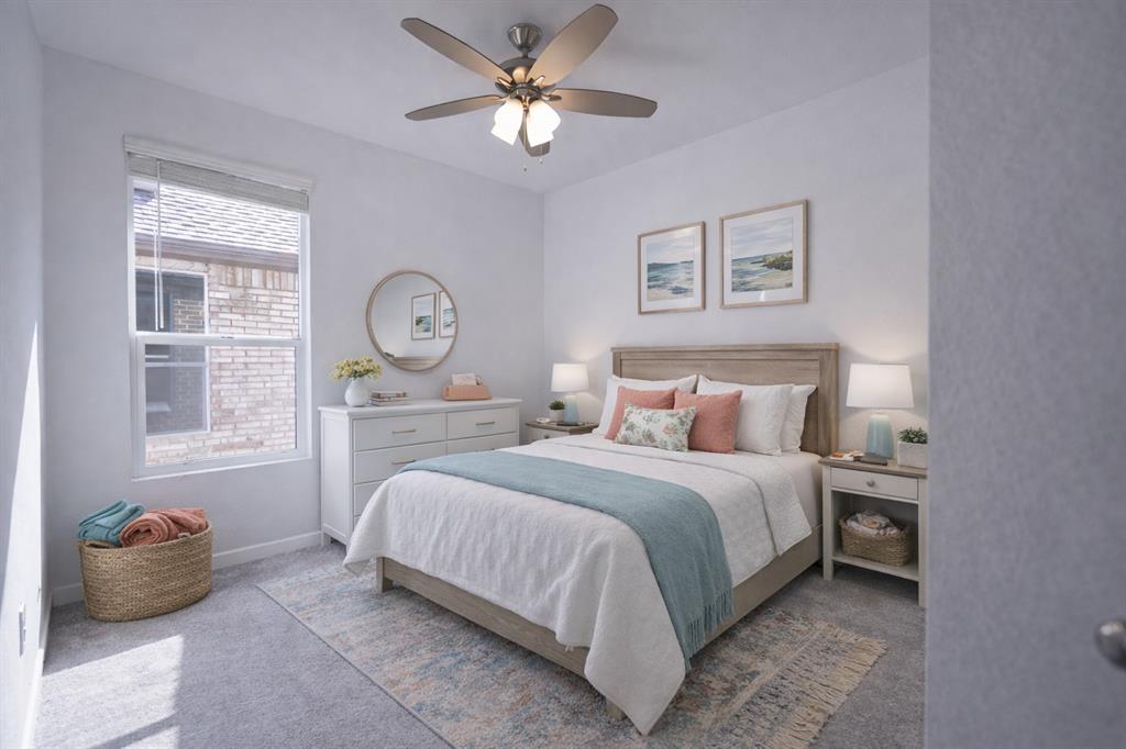 3017 Dutch Road Providence Village, TX 76227 - Photo 27 of 32 Bedroom featuring carpet flooring and a ceiling fan