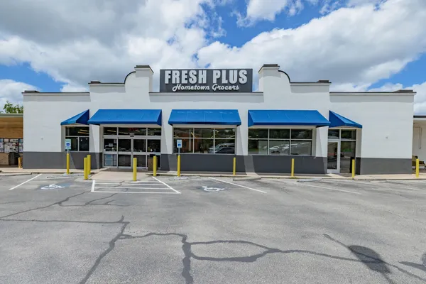 a view of a building with large windows