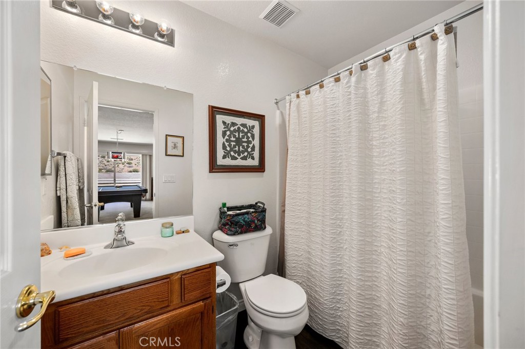 34695 Desert Road Acton, CA 93510 - Photo 42 of 68 a bathroom with a sink a toilet and shower curtain