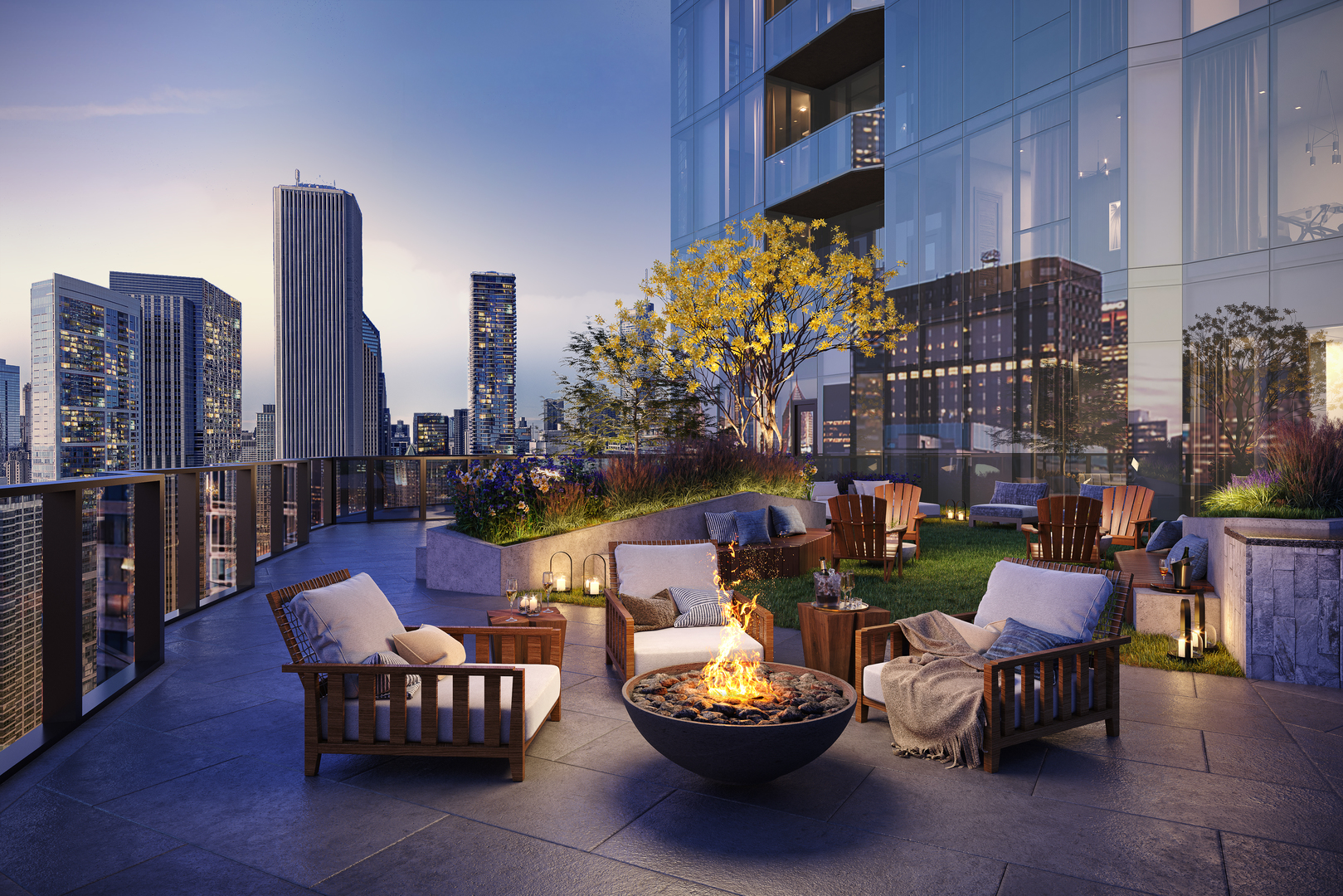 211 North Harbor Drive, Unit 1308 Chicago, IL 60601 - Photo 31 of 33 a outdoor living space with furniture and a fireplace