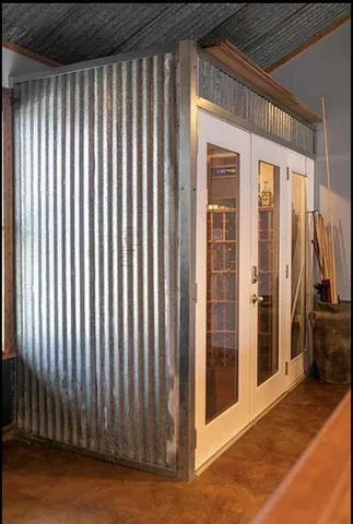 a view of a black and white wall