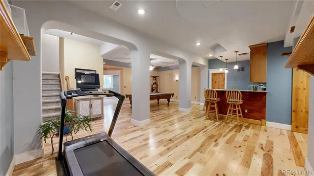 a view of a living room and dining room
