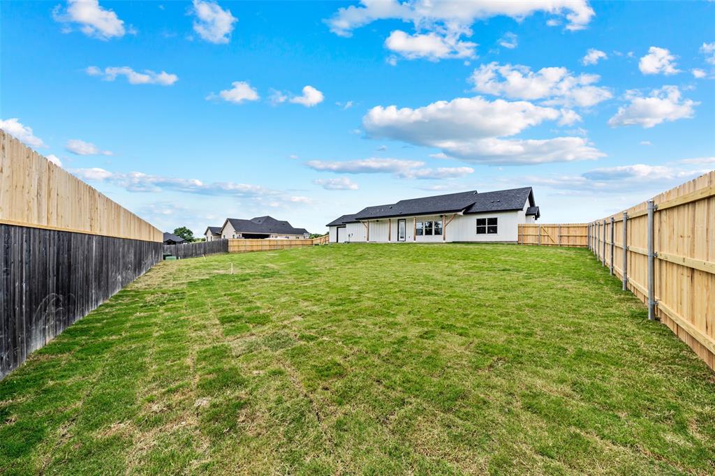 138 Dana Pt Road Lorena, TX 76655 - Photo 23 of 24 Expansive backyard featuring a lush lawn, new wood privacy fencing, and a white exterior residence with dark-framed windows