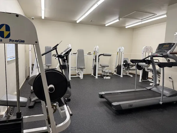 a view of a room with gym equipment