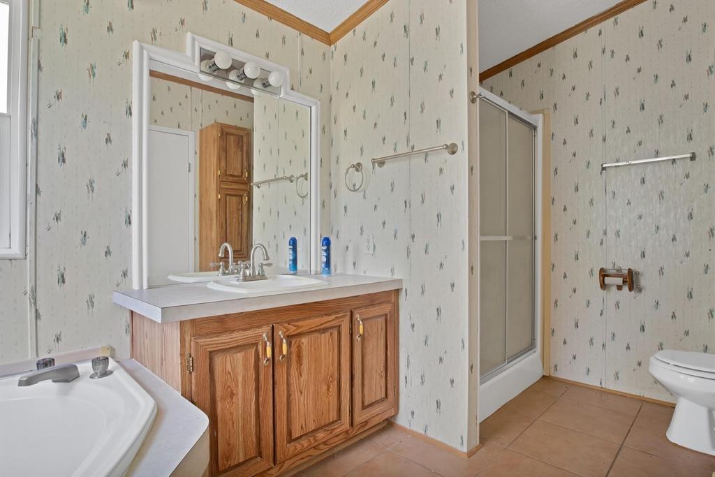 318 Bavarian Road Waco, TX 76705 - Photo 18 of 26 a bathroom with a granite countertop sink a toilet and a shower
