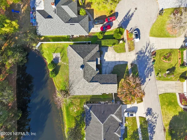 an aerial view of a house