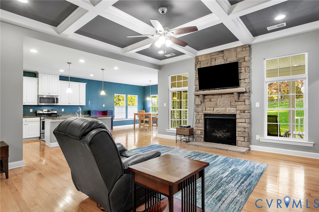 3437 Kendal Crossing Terrace Midlothian, VA 23113 - Photo 7 of 31 a living room with furniture a fireplace and a flat screen tv