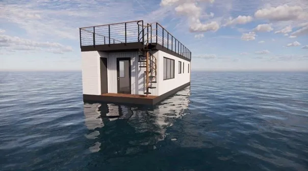 a view of a house with a wooden deck