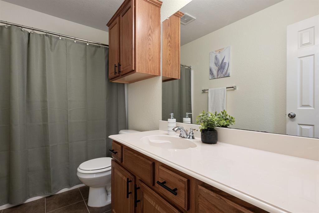 10210 Bent Tree Drive Rowlett, TX 75089 - Photo 17 of 27 a bathroom with a sink a toilet and mirror