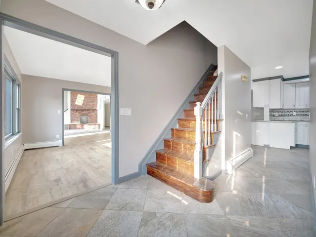 a large kitchen with cabinets