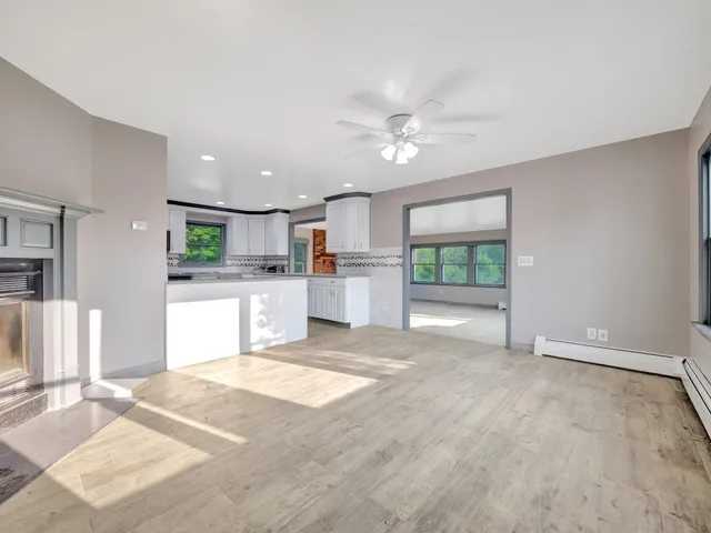 a view of a livingroom with a fireplace