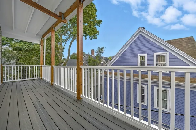 a view of a wooden balcony