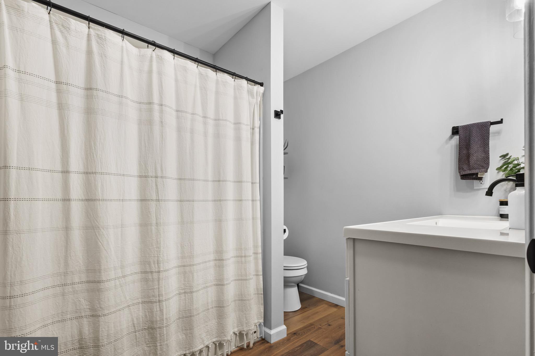 153 Crystal Road Elmer, NJ 08318 - Photo 7 of 29 a bathroom with a sink a toilet and shower curtain