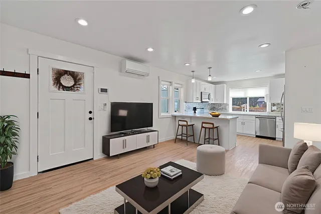 a view of kitchen with wooden floor