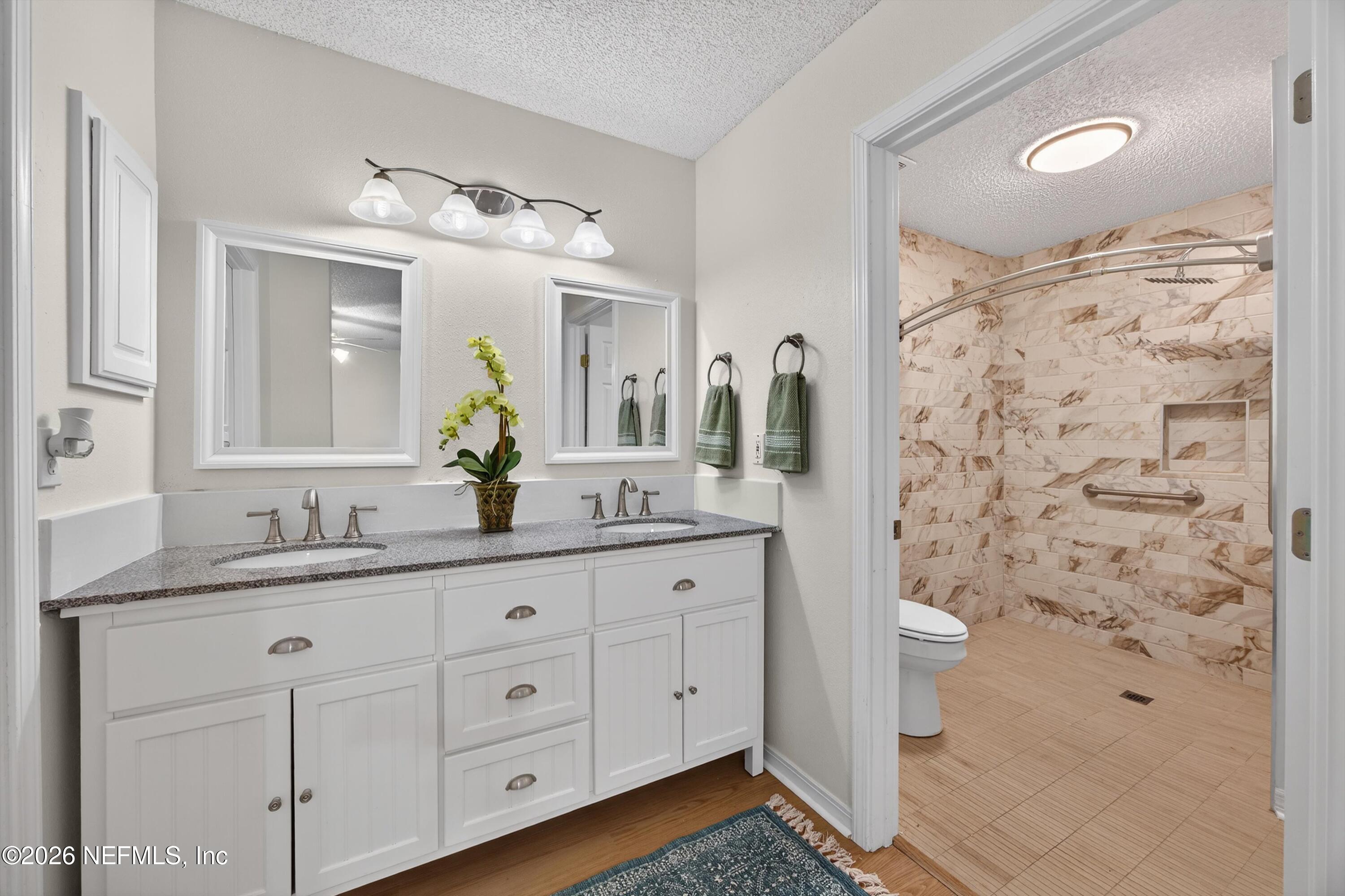 2411 Paris Mill Road Jacksonville, FL 32221 - Photo 27 of 36 a bathroom with a granite countertop sink toilet and shower
