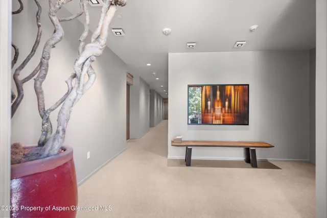 a hallway with table