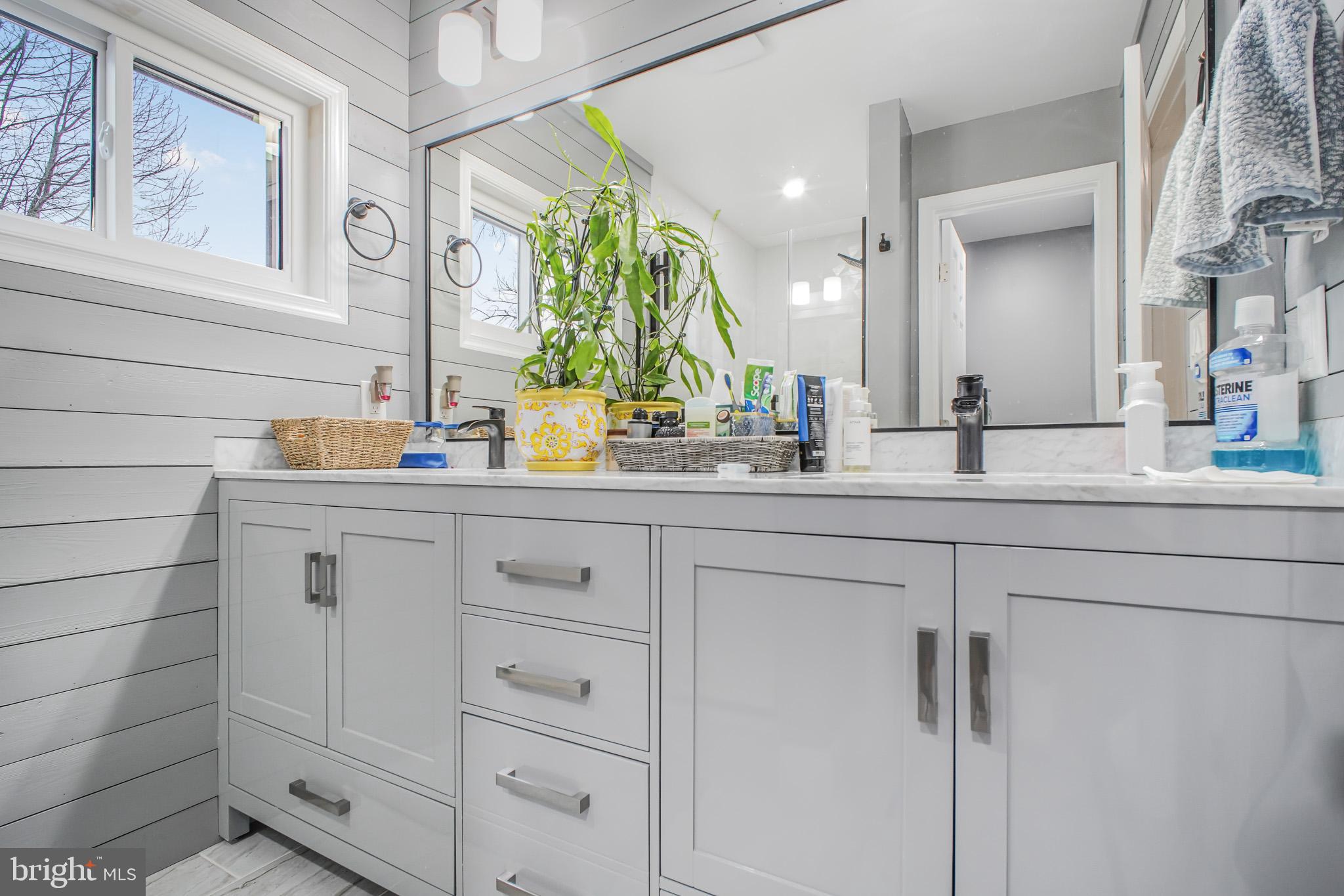 8227 Frye Road Alexandria, VA 22309 - Photo 18 of 45 a bathroom with double vanity and a mirror