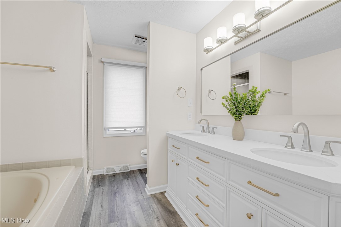 6260 Coldstream Road Highland Heights, OH 44143 - Photo 20 of 44 Primary bath with jetted tub, walk-in shower, double sinks, and large walk-in closet