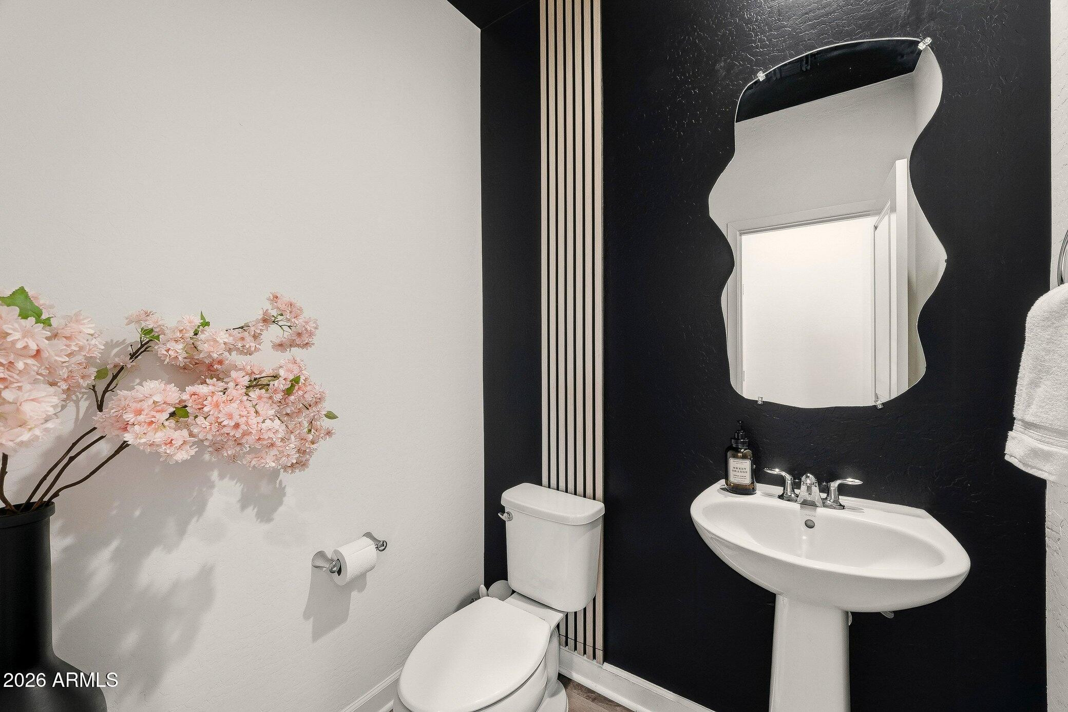 35032 North Barrel Road Queen Creek, AZ 85144 - Photo 13 of 37 a bathroom with a sink mirror and toilet
