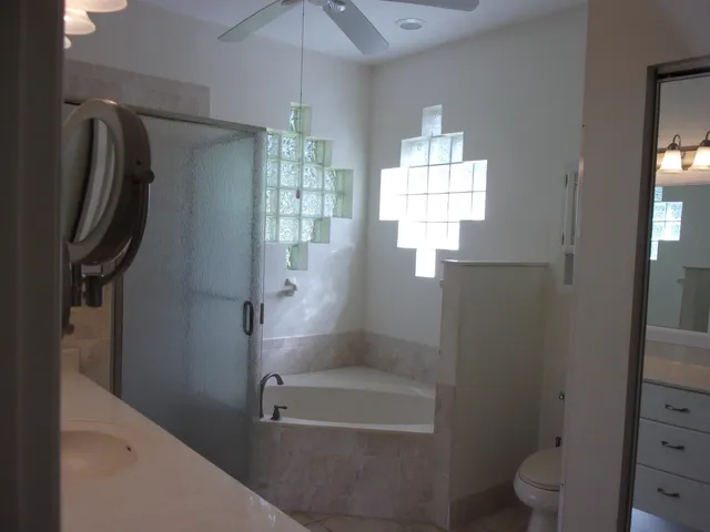 a bathroom with a bathtub