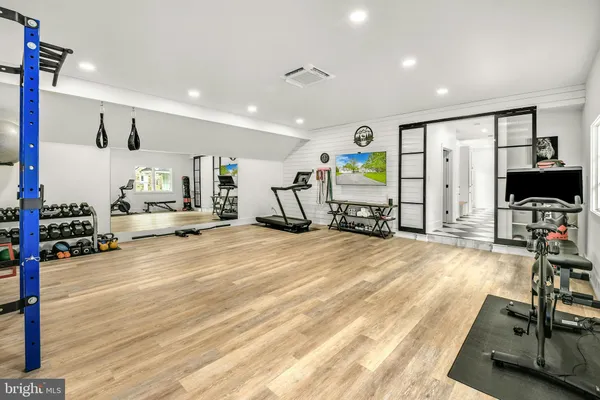 a view of a room with gym equipment
