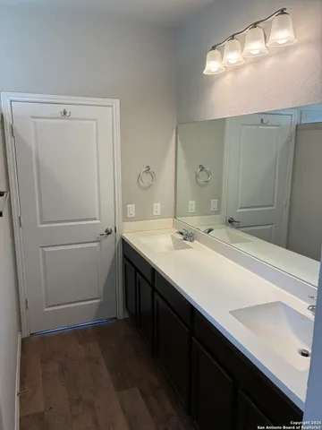 a bathroom with a sink a mirror and a shower