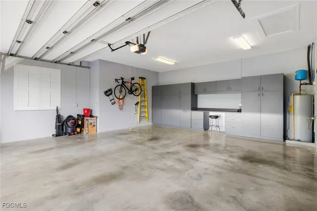 a view of a garage with a bike and wooden ceiling